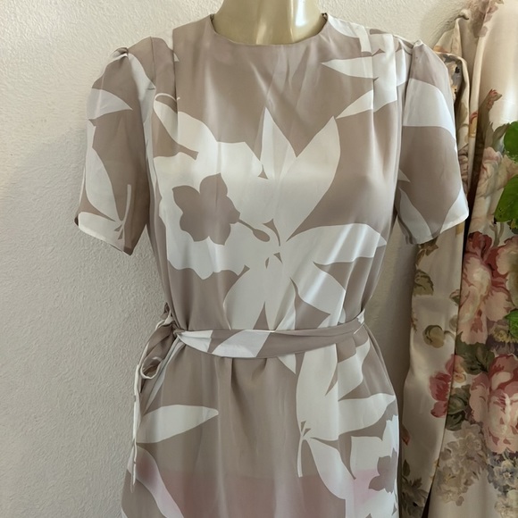 Vintage Dress Tan and Cream Chiffon Hand Made Dress with Tie Belt midi - Picture 1 of 12